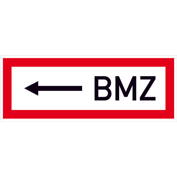 Feuerwehrzeichen nach DIN 4066 mit Text BMZ Pfeil links