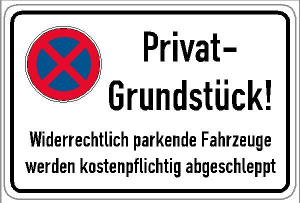 Halteverbotsschild Privatgrundstück im Querformat