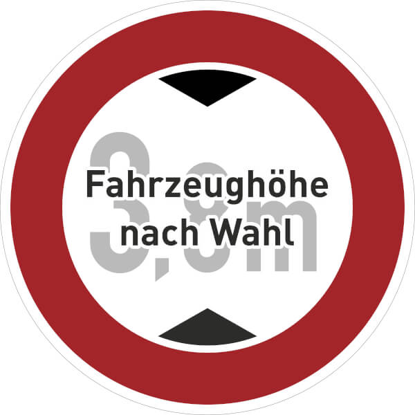 Verkehrsschild Verbot für Fahrzeuge über bestimmte Höhe VZ: 265