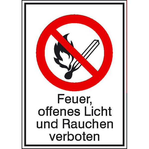 "Keine offene Flamme, Feuer, offene Zündquelle" Verbotsschild Kombischild nach ASR 1.3 P003 mit Zusatztext